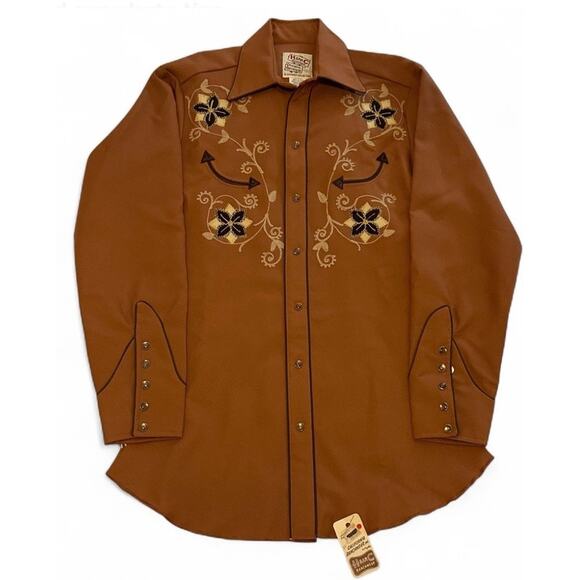 RARE NWT H Bar C El Dorado Western Shirt Men’s S 14½” Copper Brown Embroidered - Picture 1 of 13